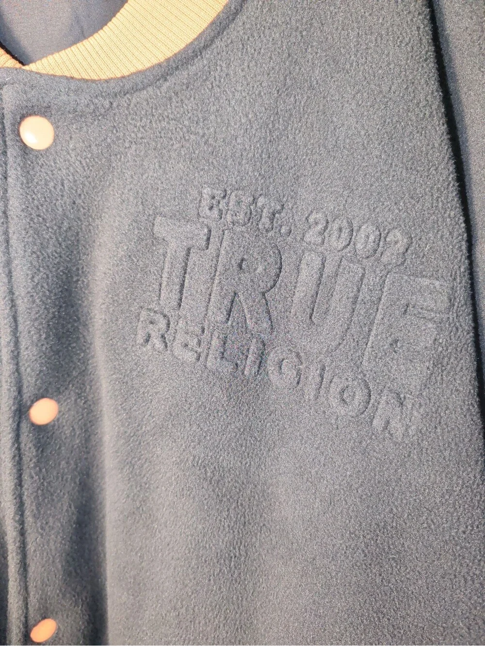 True Religion Men's Utility Jacket 2XL Black Orange Fleece Bomber Casual Button